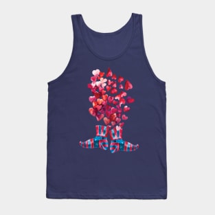 Pink hearts confetti and happy feet socks for Valentines on blue background Tank Top